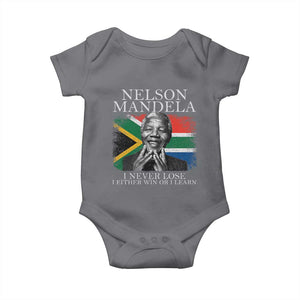 Nelson Mandela Quote Baby Onesie I Never Lose I Either Win Or I Learn Vintage South African Flag TS11 Charcoal Print Your Wear