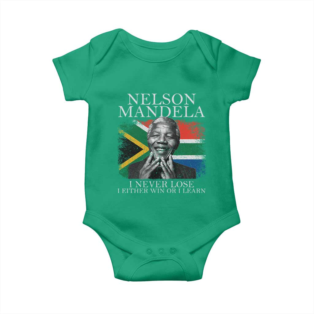 Nelson Mandela Quote Baby Onesie I Never Lose I Either Win Or I Learn Vintage South African Flag TS11 Irish Green Print Your Wear