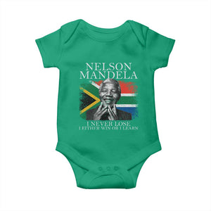 Nelson Mandela Quote Baby Onesie I Never Lose I Either Win Or I Learn Vintage South African Flag TS11 Irish Green Print Your Wear