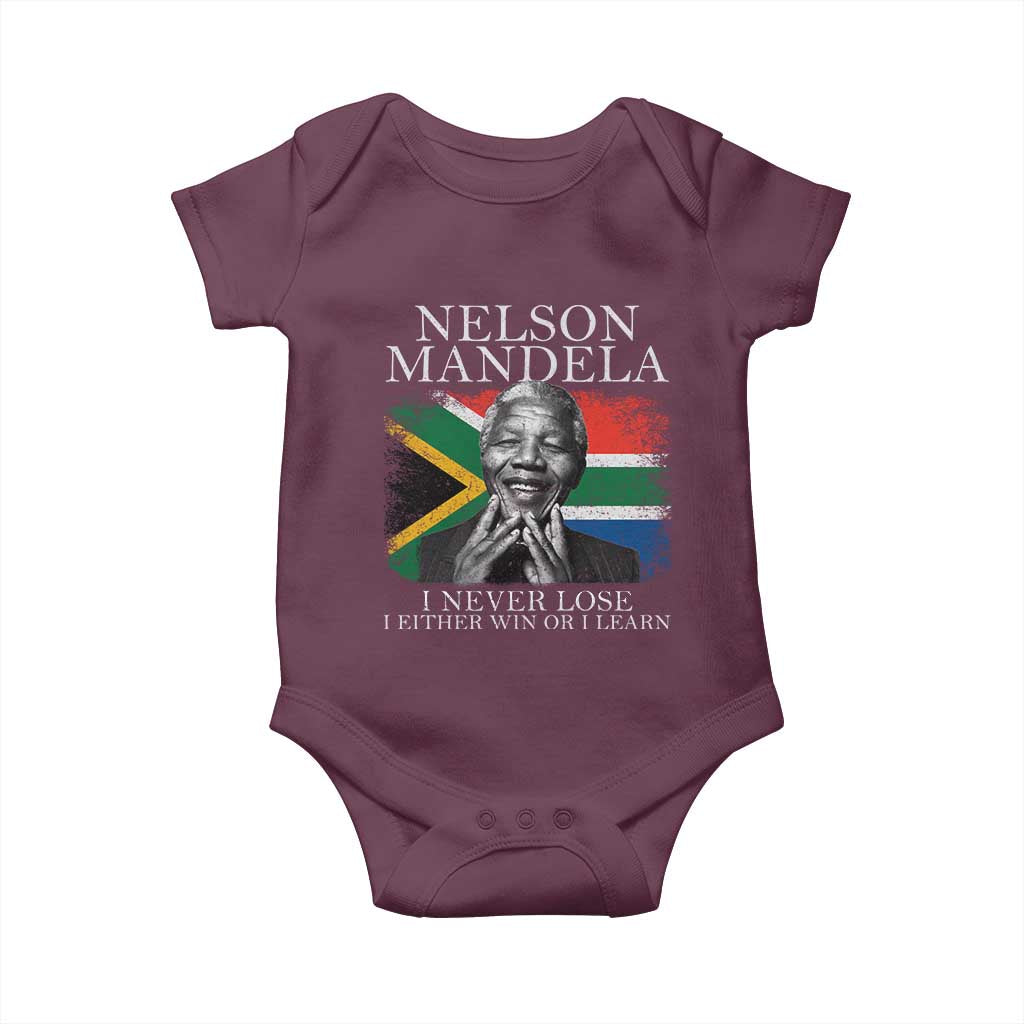 Nelson Mandela Quote Baby Onesie I Never Lose I Either Win Or I Learn Vintage South African Flag TS11 Maroon Print Your Wear