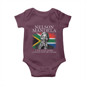 Nelson Mandela Quote Baby Onesie I Never Lose I Either Win Or I Learn Vintage South African Flag TS11 Maroon Print Your Wear