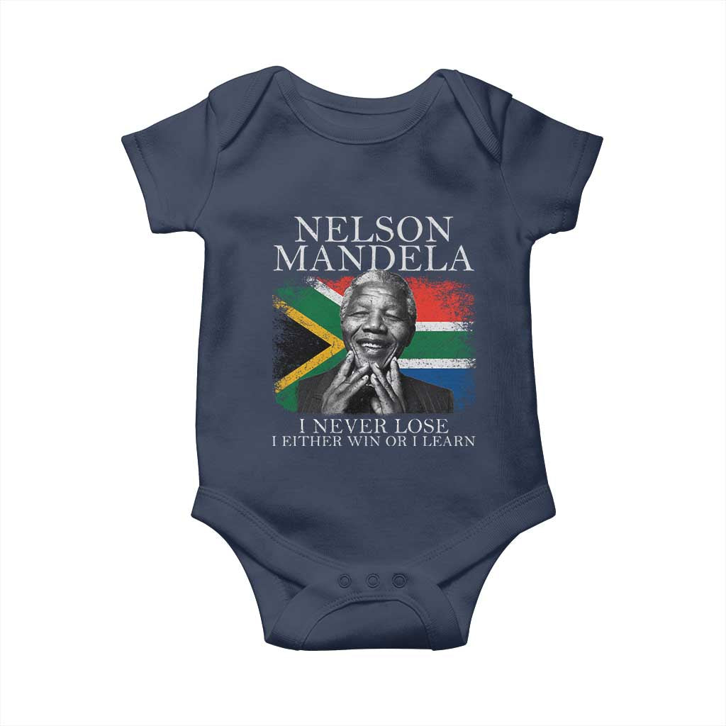 Nelson Mandela Quote Baby Onesie I Never Lose I Either Win Or I Learn Vintage South African Flag TS11 Navy Print Your Wear