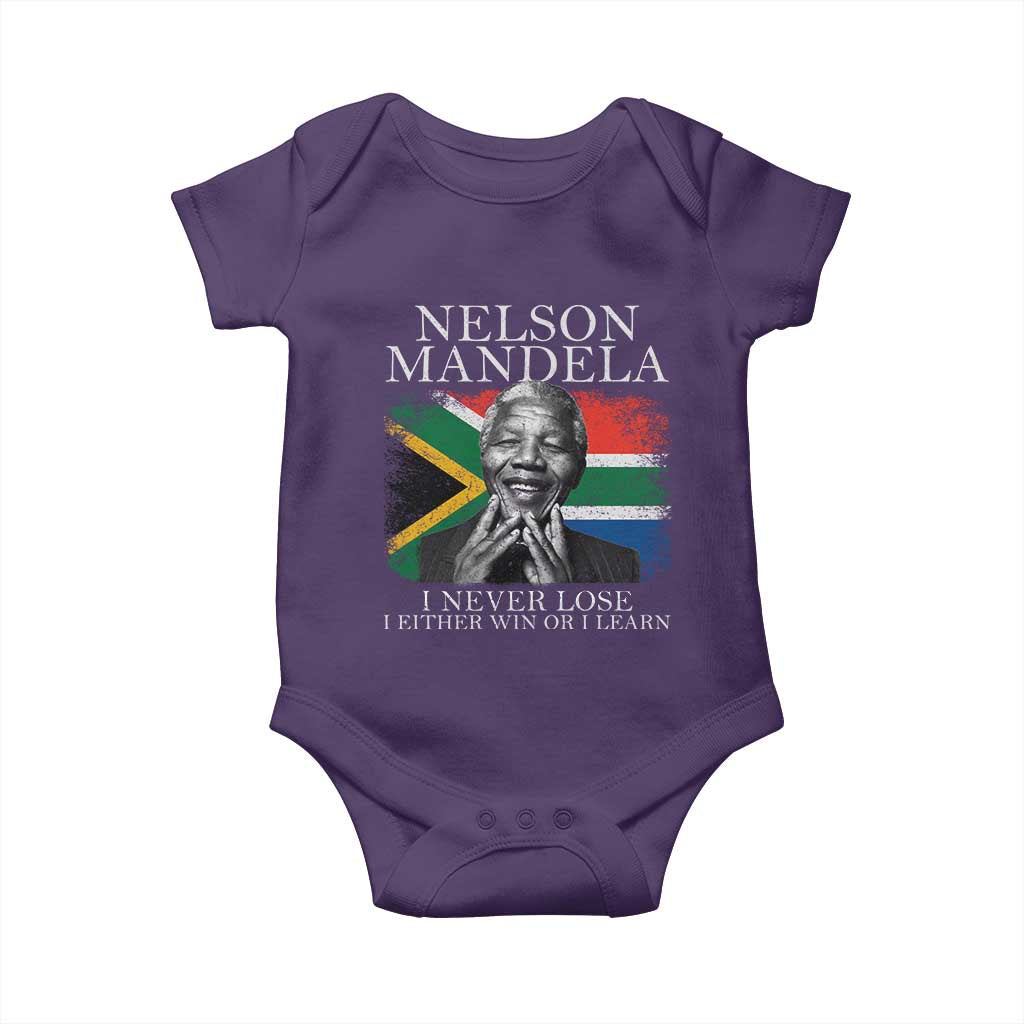 Nelson Mandela Quote Baby Onesie I Never Lose I Either Win Or I Learn Vintage South African Flag TS11 Purple Print Your Wear