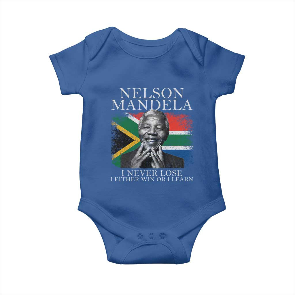 Nelson Mandela Quote Baby Onesie I Never Lose I Either Win Or I Learn Vintage South African Flag TS11 Royal Blue Print Your Wear