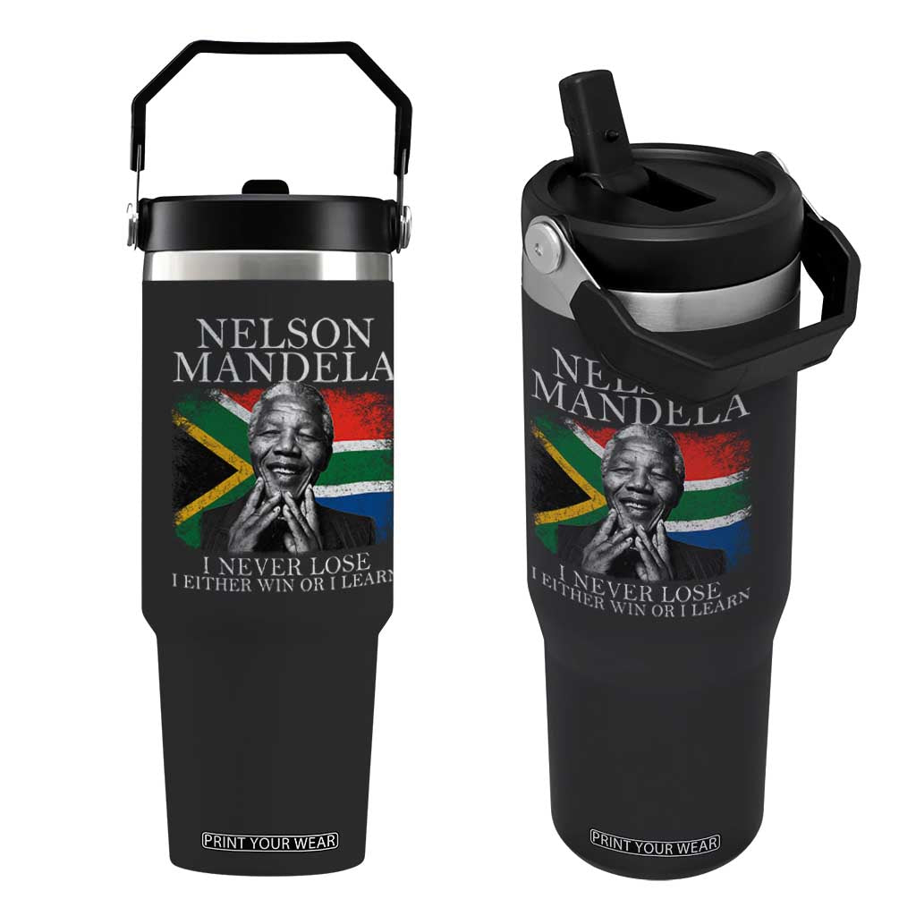 Nelson Mandela Quote Flip Straw Tumbler I Never Lose I Either Win Or I Learn Vintage South African Flag TS11 One Size: 30 oz Black Print Your Wear