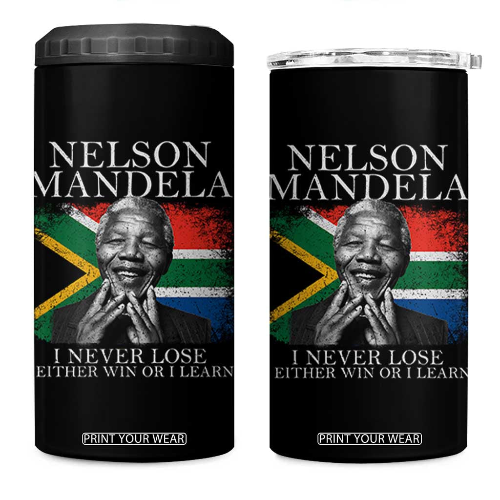 Nelson Mandela Quote 4 in 1 Can Cooler Tumbler I Never Lose I Either Win Or I Learn Vintage South African Flag TS11 One Size: 16 oz Black Print Your Wear