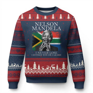 Nelson Mandela Quote Ugly Christmas Sweater I Never Lose I Either Win Or I Learn Vintage South African Flag TS11 Navy Red Print Your Wear