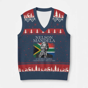 Nelson Mandela Quote V-Neck Knit Sweater Vest I Never Lose I Either Win Or I Learn Vintage South African Flag TS11 Navy Red Print Your Wear