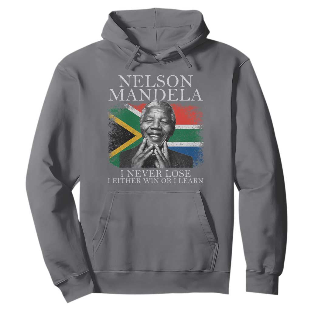 Nelson Mandela Quote Hoodie I Never Lose I Either Win Or I Learn Vintage South African Flag TS11 Charcoal Print Your Wear