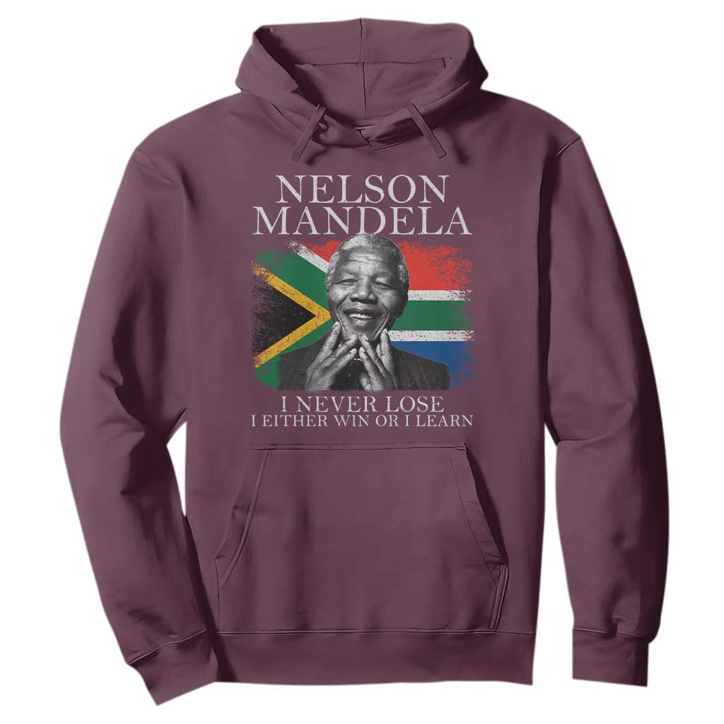 Nelson Mandela Quote Hoodie I Never Lose I Either Win Or I Learn Vintage South African Flag TS11 Maroon Print Your Wear
