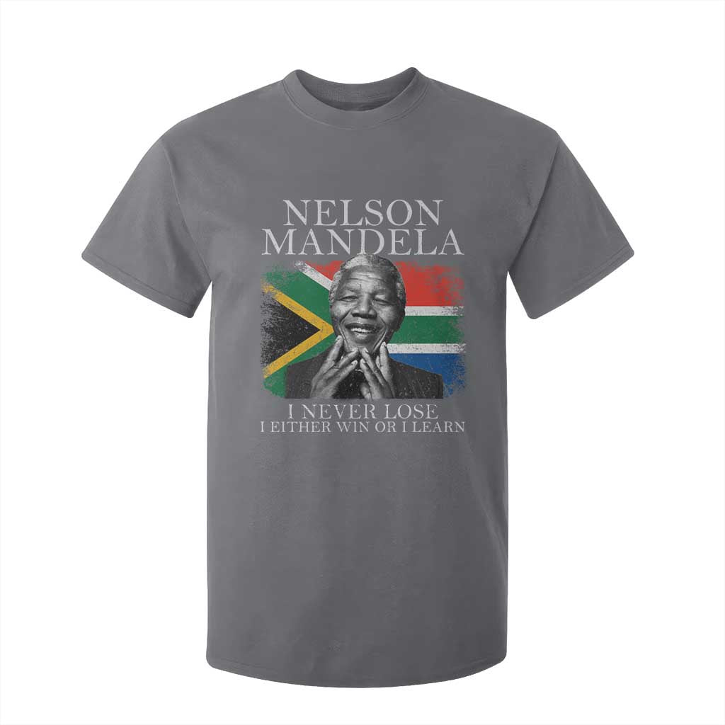 Nelson Mandela Quote T Shirt For Kid I Never Lose I Either Win Or I Learn Vintage South African Flag TS11 Charcoal Print Your Wear