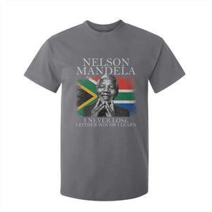 Nelson Mandela Quote T Shirt For Kid I Never Lose I Either Win Or I Learn Vintage South African Flag TS11 Charcoal Print Your Wear