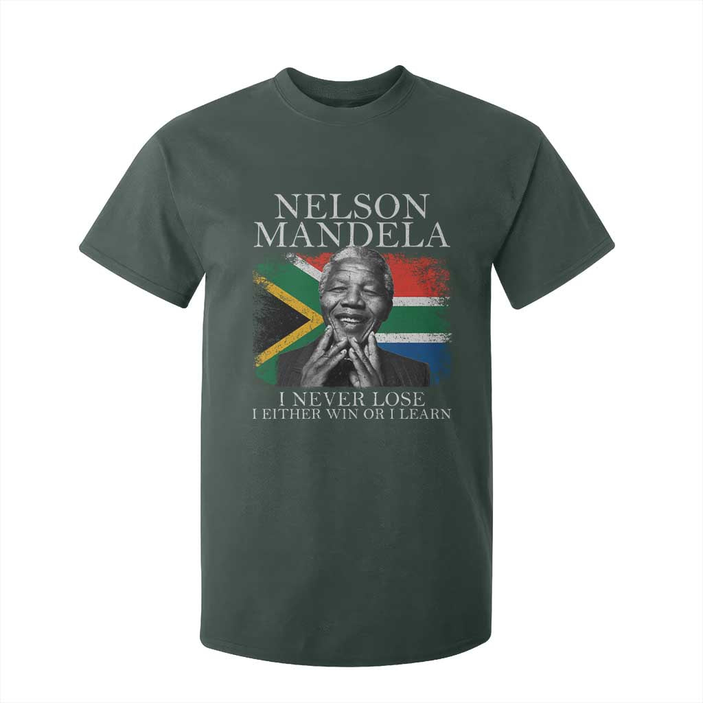 Nelson Mandela Quote T Shirt For Kid I Never Lose I Either Win Or I Learn Vintage South African Flag TS11 Dark Forest Green Print Your Wear