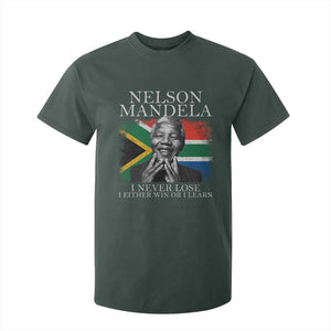 Nelson Mandela Quote T Shirt For Kid I Never Lose I Either Win Or I Learn Vintage South African Flag TS11 Dark Forest Green Print Your Wear