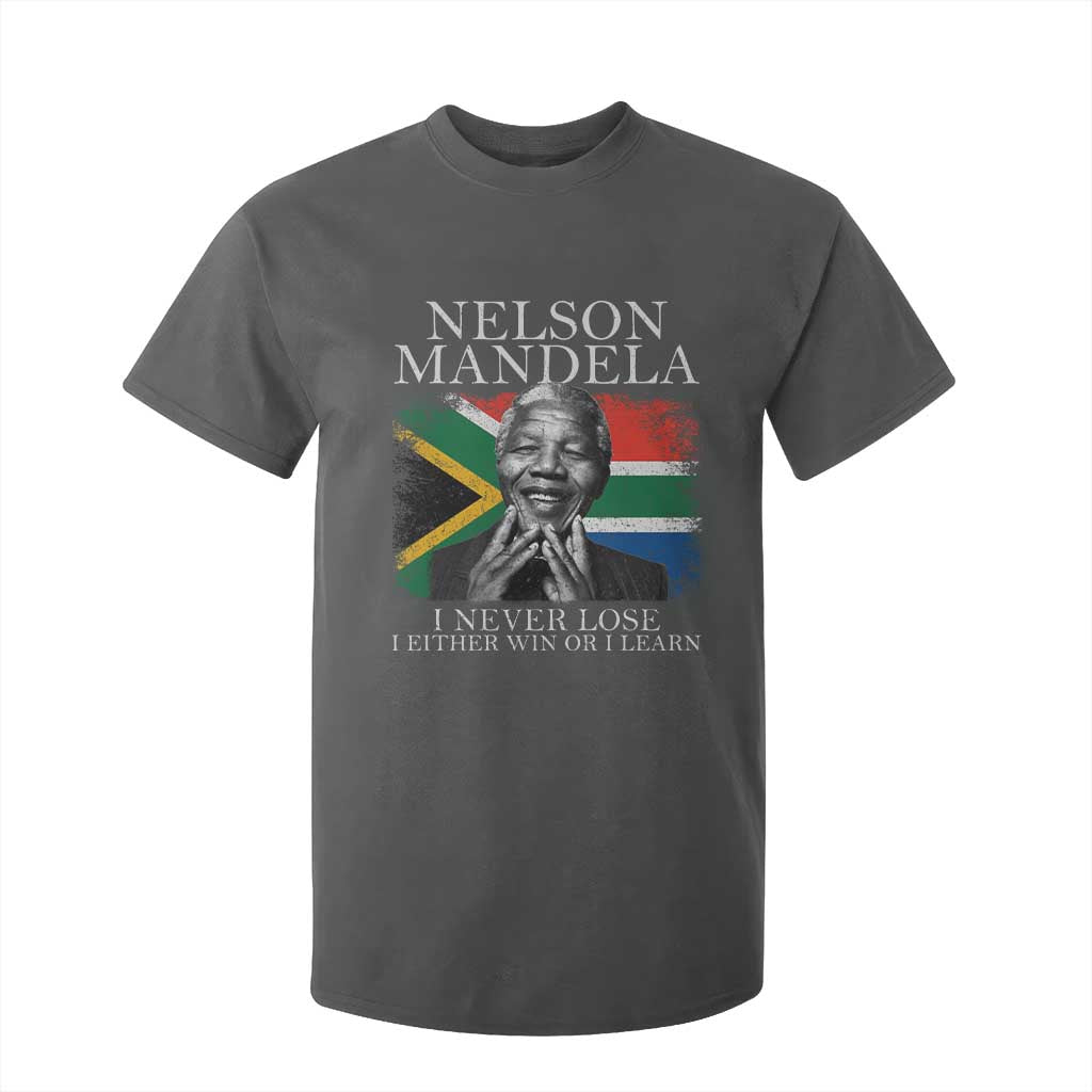 Nelson Mandela Quote T Shirt For Kid I Never Lose I Either Win Or I Learn Vintage South African Flag TS11 Dark Heather Print Your Wear