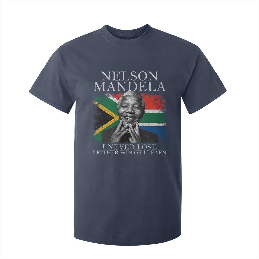 Nelson Mandela Quote T Shirt For Kid I Never Lose I Either Win Or I Learn Vintage South African Flag TS11 Navy Print Your Wear
