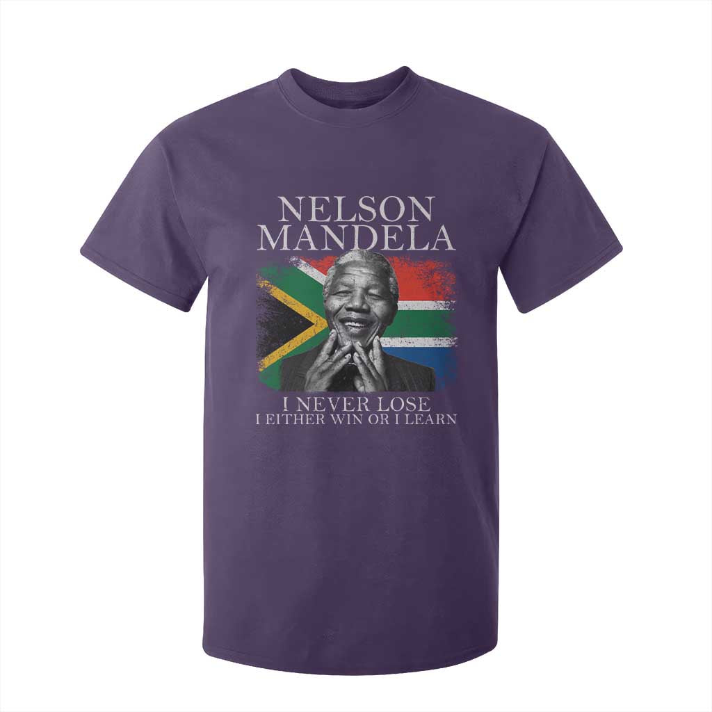 Nelson Mandela Quote T Shirt For Kid I Never Lose I Either Win Or I Learn Vintage South African Flag TS11 Purple Print Your Wear
