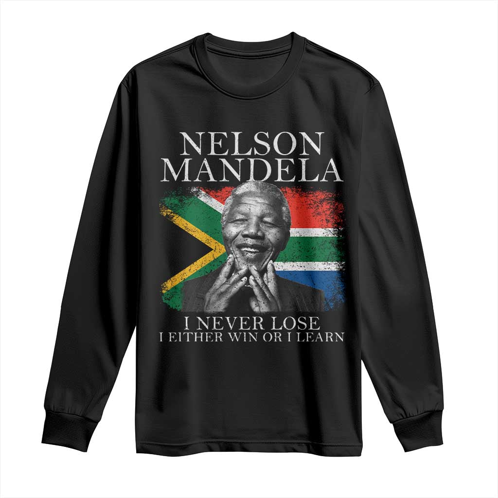 Nelson Mandela Quote Long Sleeve Shirt I Never Lose I Either Win Or I Learn Vintage South African Flag TS11 Black Print Your Wear