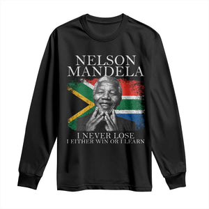 Nelson Mandela Quote Long Sleeve Shirt I Never Lose I Either Win Or I Learn Vintage South African Flag TS11 Black Print Your Wear