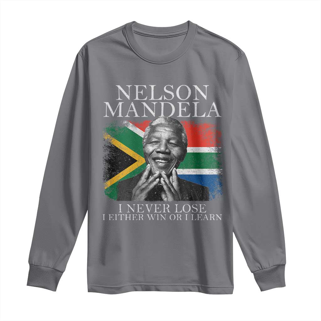 Nelson Mandela Quote Long Sleeve Shirt I Never Lose I Either Win Or I Learn Vintage South African Flag TS11 Charcoal Print Your Wear
