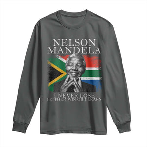 Nelson Mandela Quote Long Sleeve Shirt I Never Lose I Either Win Or I Learn Vintage South African Flag TS11 Dark Heather Print Your Wear
