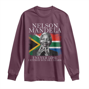 Nelson Mandela Quote Long Sleeve Shirt I Never Lose I Either Win Or I Learn Vintage South African Flag TS11 Maroon Print Your Wear