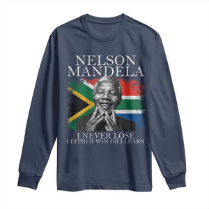 Nelson Mandela Quote Long Sleeve Shirt I Never Lose I Either Win Or I Learn Vintage South African Flag TS11 Navy Print Your Wear