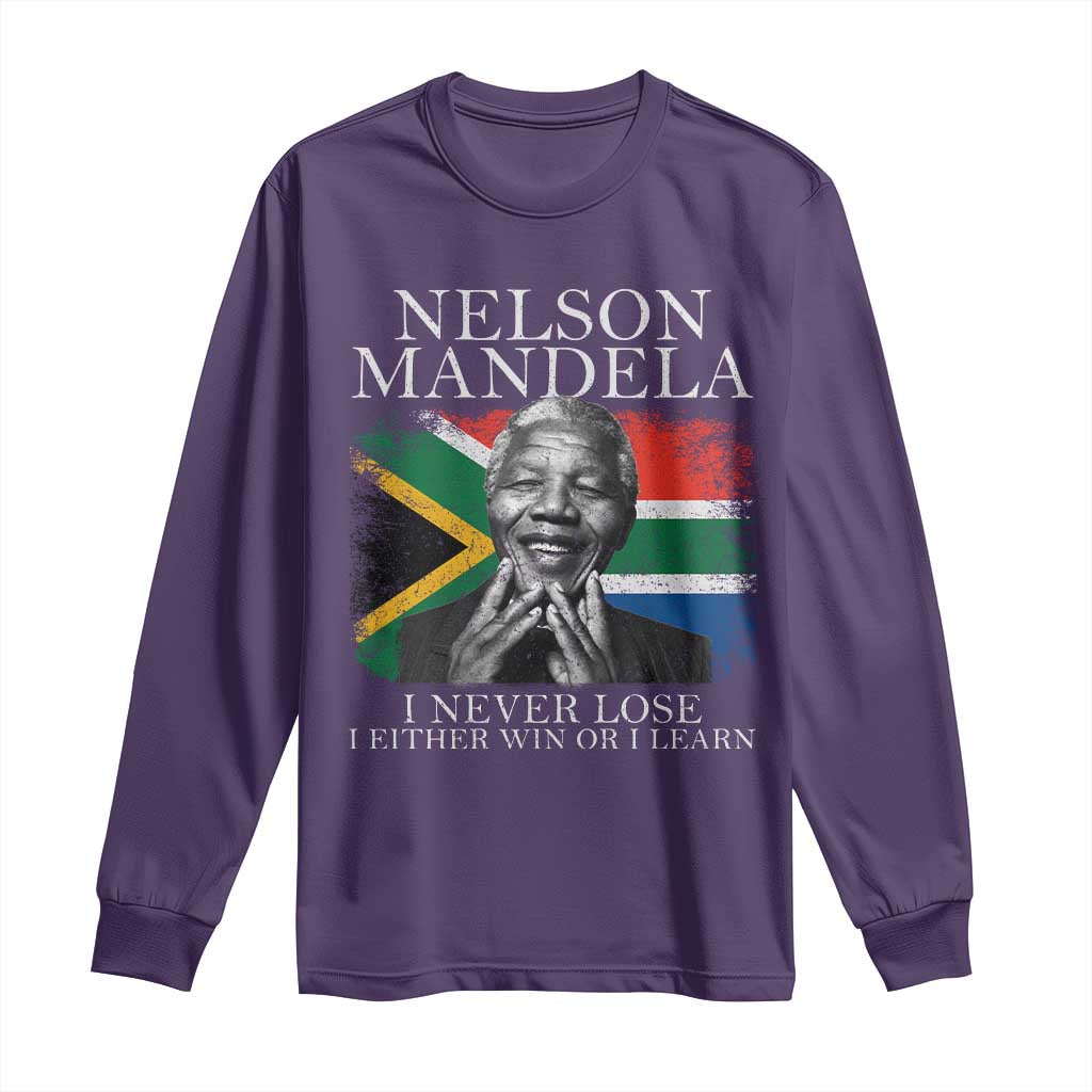 Nelson Mandela Quote Long Sleeve Shirt I Never Lose I Either Win Or I Learn Vintage South African Flag TS11 Purple Print Your Wear