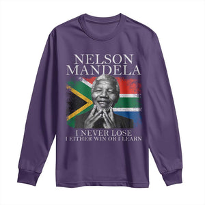 Nelson Mandela Quote Long Sleeve Shirt I Never Lose I Either Win Or I Learn Vintage South African Flag TS11 Purple Print Your Wear