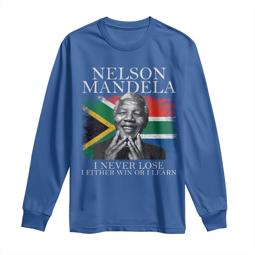Nelson Mandela Quote Long Sleeve Shirt I Never Lose I Either Win Or I Learn Vintage South African Flag TS11 Royal Blue Print Your Wear