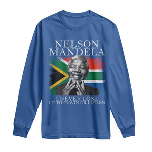 Nelson Mandela Quote Long Sleeve Shirt I Never Lose I Either Win Or I Learn Vintage South African Flag TS11 Royal Blue Print Your Wear