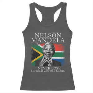 Nelson Mandela Quote Racerback Tank Top I Never Lose I Either Win Or I Learn Vintage South African Flag TS11 Dark Heather Print Your Wear