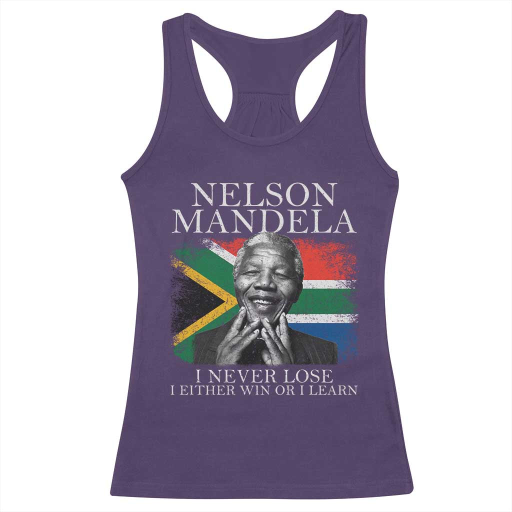 Nelson Mandela Quote Racerback Tank Top I Never Lose I Either Win Or I Learn Vintage South African Flag TS11 Purple Print Your Wear