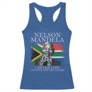 Nelson Mandela Quote Racerback Tank Top I Never Lose I Either Win Or I Learn Vintage South African Flag TS11 Royal Blue Print Your Wear