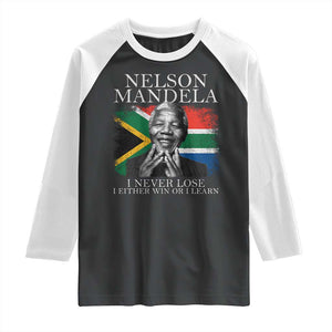 Nelson Mandela Quote Raglan Shirt I Never Lose I Either Win Or I Learn Vintage South African Flag TS11 Black White Print Your Wear