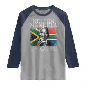 Nelson Mandela Quote Raglan Shirt I Never Lose I Either Win Or I Learn Vintage South African Flag TS11 Sport Gray Navy Print Your Wear
