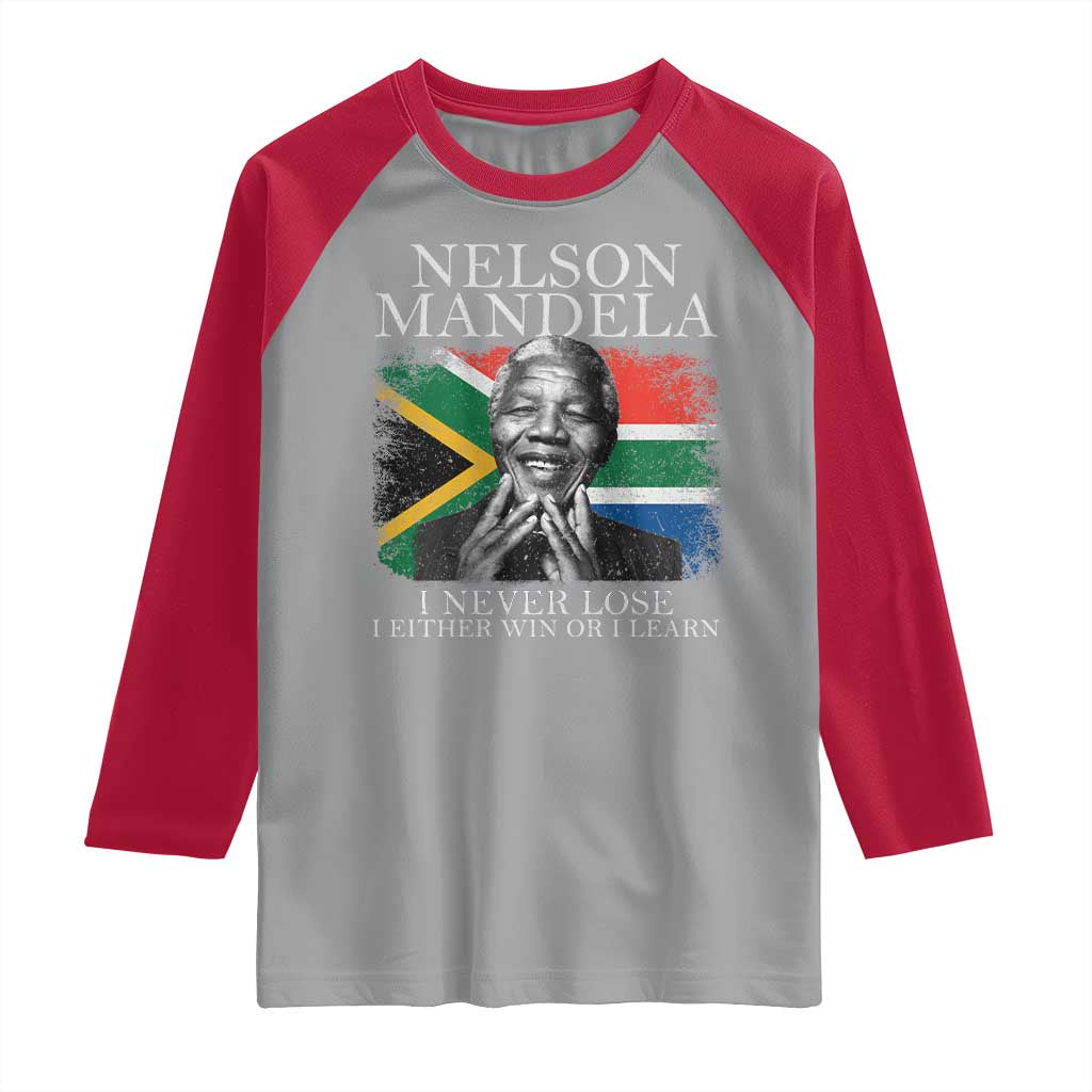 Nelson Mandela Quote Raglan Shirt I Never Lose I Either Win Or I Learn Vintage South African Flag TS11 Sport Gray Red Print Your Wear