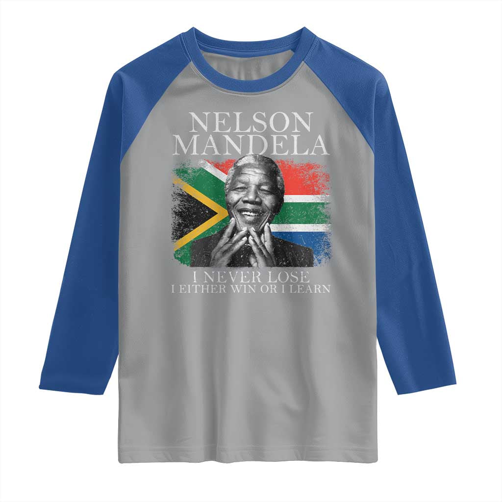 Nelson Mandela Quote Raglan Shirt I Never Lose I Either Win Or I Learn Vintage South African Flag TS11 Sport Gray Royal Print Your Wear