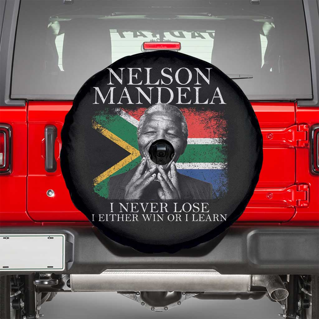 Nelson Mandela Quote Spare Tire Cover I Never Lose I Either Win Or I Learn Vintage South African Flag TS11 Black Print Your Wear