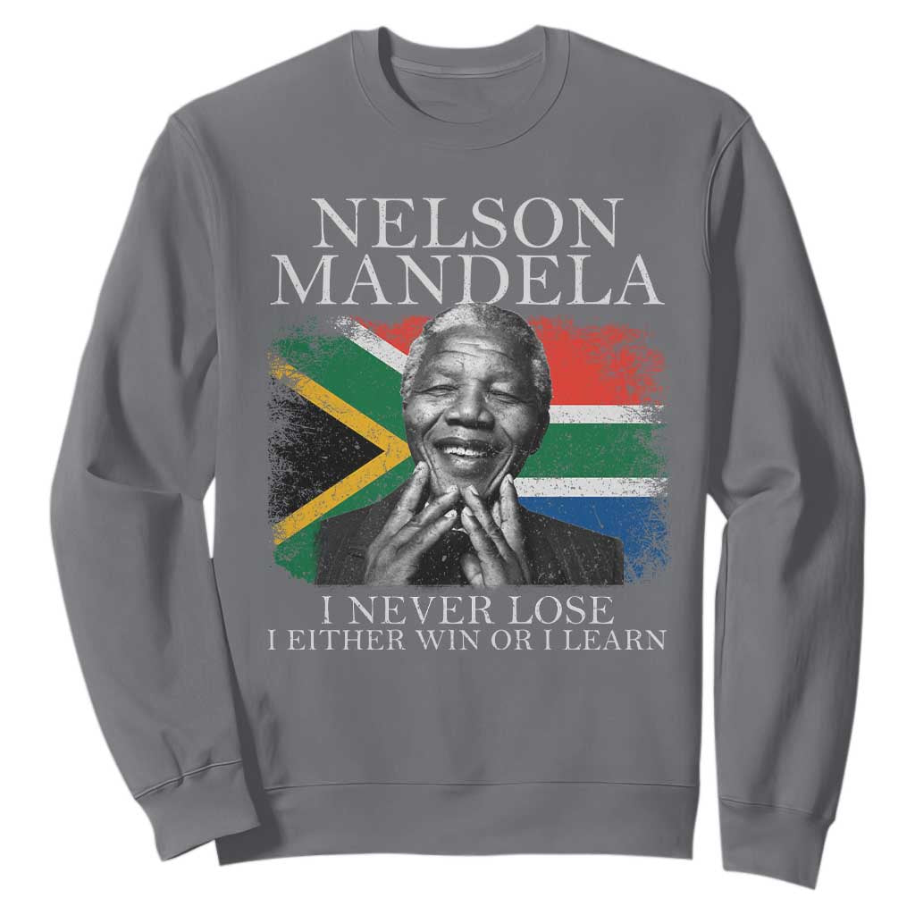 Nelson Mandela Quote Sweatshirt I Never Lose I Either Win Or I Learn Vintage South African Flag TS11 Charcoal Print Your Wear
