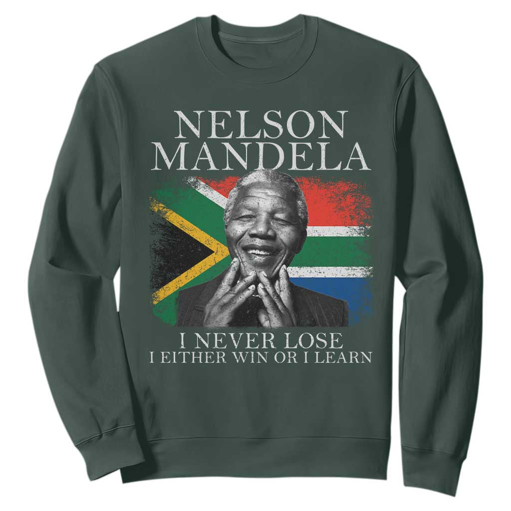 Nelson Mandela Quote Sweatshirt I Never Lose I Either Win Or I Learn Vintage South African Flag TS11 Dark Forest Green Print Your Wear