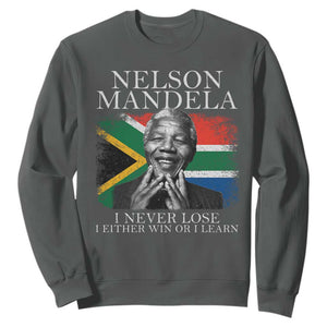 Nelson Mandela Quote Sweatshirt I Never Lose I Either Win Or I Learn Vintage South African Flag TS11 Dark Heather Print Your Wear
