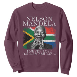 Nelson Mandela Quote Sweatshirt I Never Lose I Either Win Or I Learn Vintage South African Flag TS11 Maroon Print Your Wear