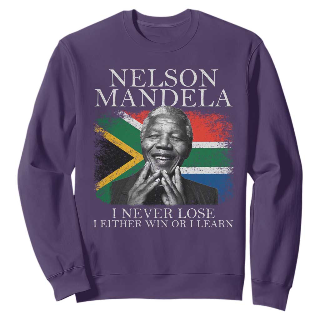 Nelson Mandela Quote Sweatshirt I Never Lose I Either Win Or I Learn Vintage South African Flag TS11 Purple Print Your Wear