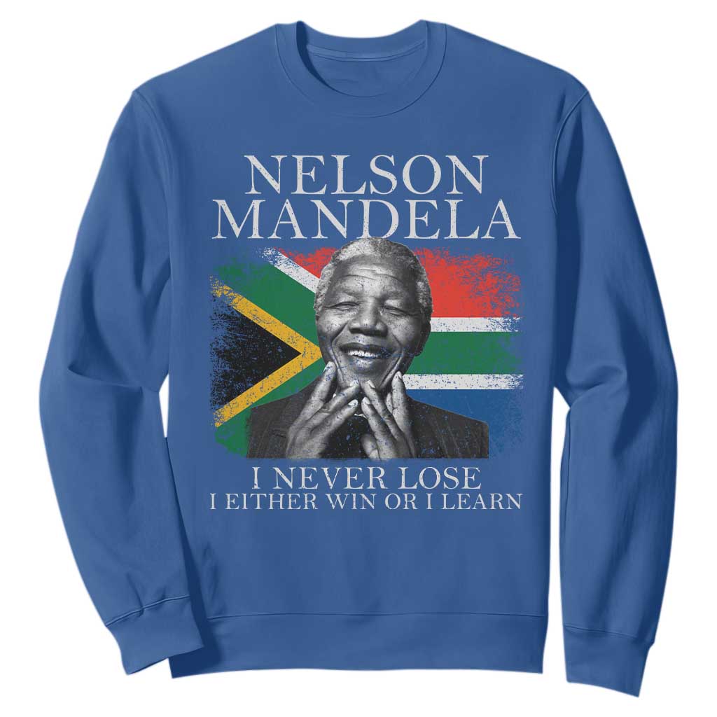 Nelson Mandela Quote Sweatshirt I Never Lose I Either Win Or I Learn Vintage South African Flag TS11 Royal Blue Print Your Wear