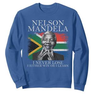 Nelson Mandela Quote Sweatshirt I Never Lose I Either Win Or I Learn Vintage South African Flag TS11 Royal Blue Print Your Wear