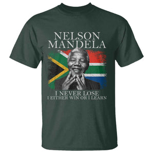 Nelson Mandela Quote T Shirt I Never Lose I Either Win Or I Learn Vintage South African Flag TS11 Dark Forest Green Print Your Wear