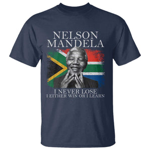 Nelson Mandela Quote T Shirt I Never Lose I Either Win Or I Learn Vintage South African Flag TS11 Navy Print Your Wear