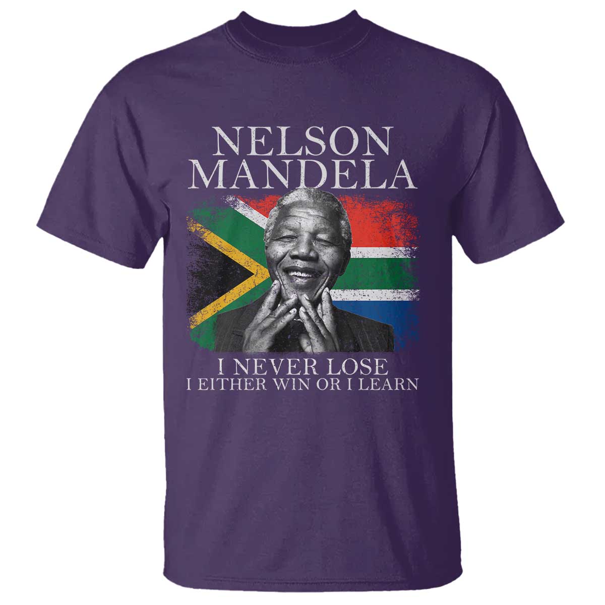 Nelson Mandela Quote T Shirt I Never Lose I Either Win Or I Learn Vintage South African Flag TS11 Purple Print Your Wear