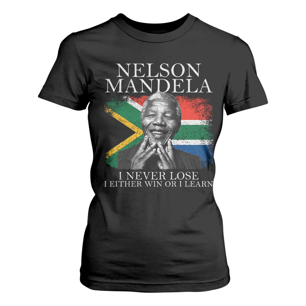 Nelson Mandela Quote T Shirt For Women I Never Lose I Either Win Or I Learn Vintage South African Flag TS11 Black Print Your Wear